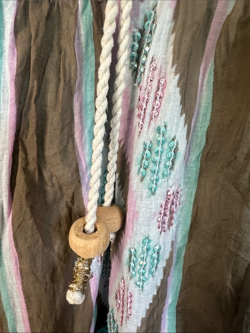 NJ Couture Boho Maxi Festival Dress With Metallic, Rope, Wooden Accents, S/M - Picture 3 of 5